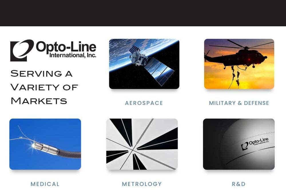Opto-Line offers superior quality custom precision optical patterns for clients in a variety of markets including Aerospace, Military and Defense, Medical, Metrology, and Research and Defense