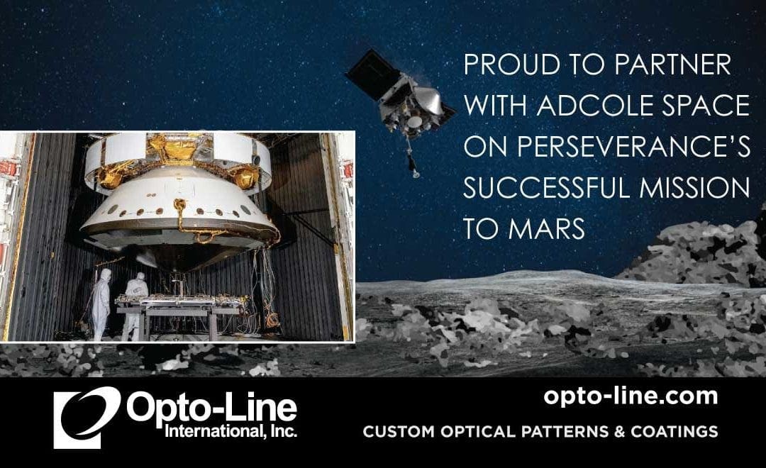 Opto-Line International’s custom precision patterning proves to be paramount in the critical positioning and trajectory of Perseverance for re-entry on Mars.